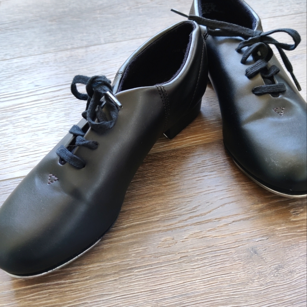 Capezio TeleTone Vegan Faux Leather Tap Shoes Black Size 9